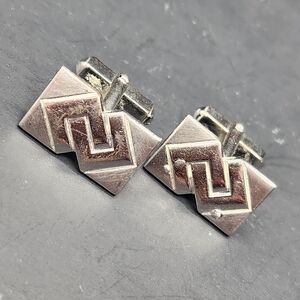 Vintage 80s cufflinks men's silver tone metal geometric bullet back formal gift